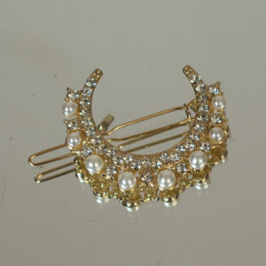 Gold Cresent rhinestone hair clip with pearls